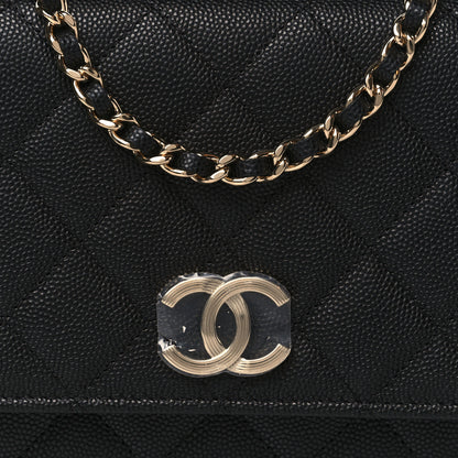 Chanel Caviar Quilted Striated CC Wallet On Chain WOC Black 8 of 11