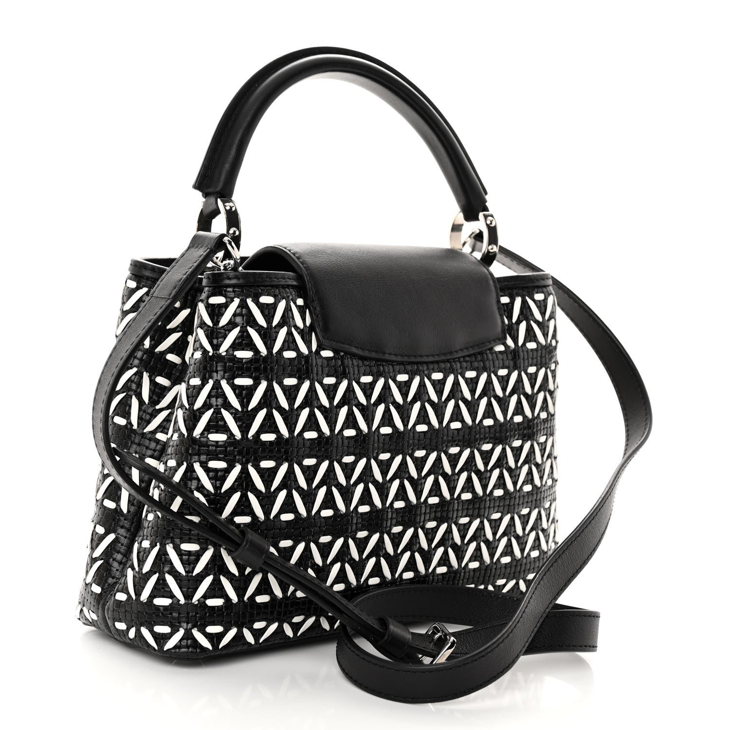 Louis Vuitton Calfskin Plaited Capucines BB Black 3 of 9