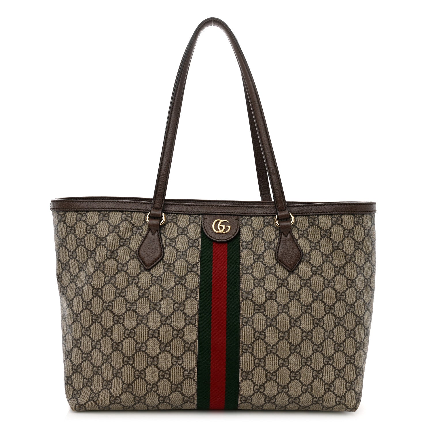 Gucci GG Supreme Monogram Textured Calfskin Web Medium Ophidia Shopping Tote Beige Ebony New Acero 1 of 14