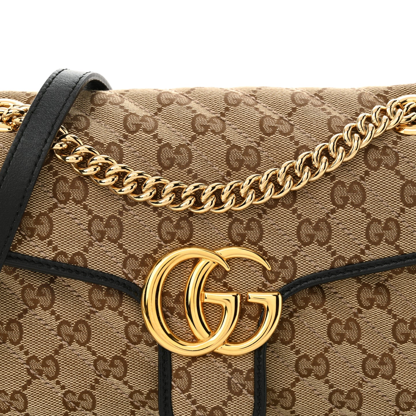 Monogram Matelasse Diagonal Small GG Marmont Shoulder Bag Beige Black