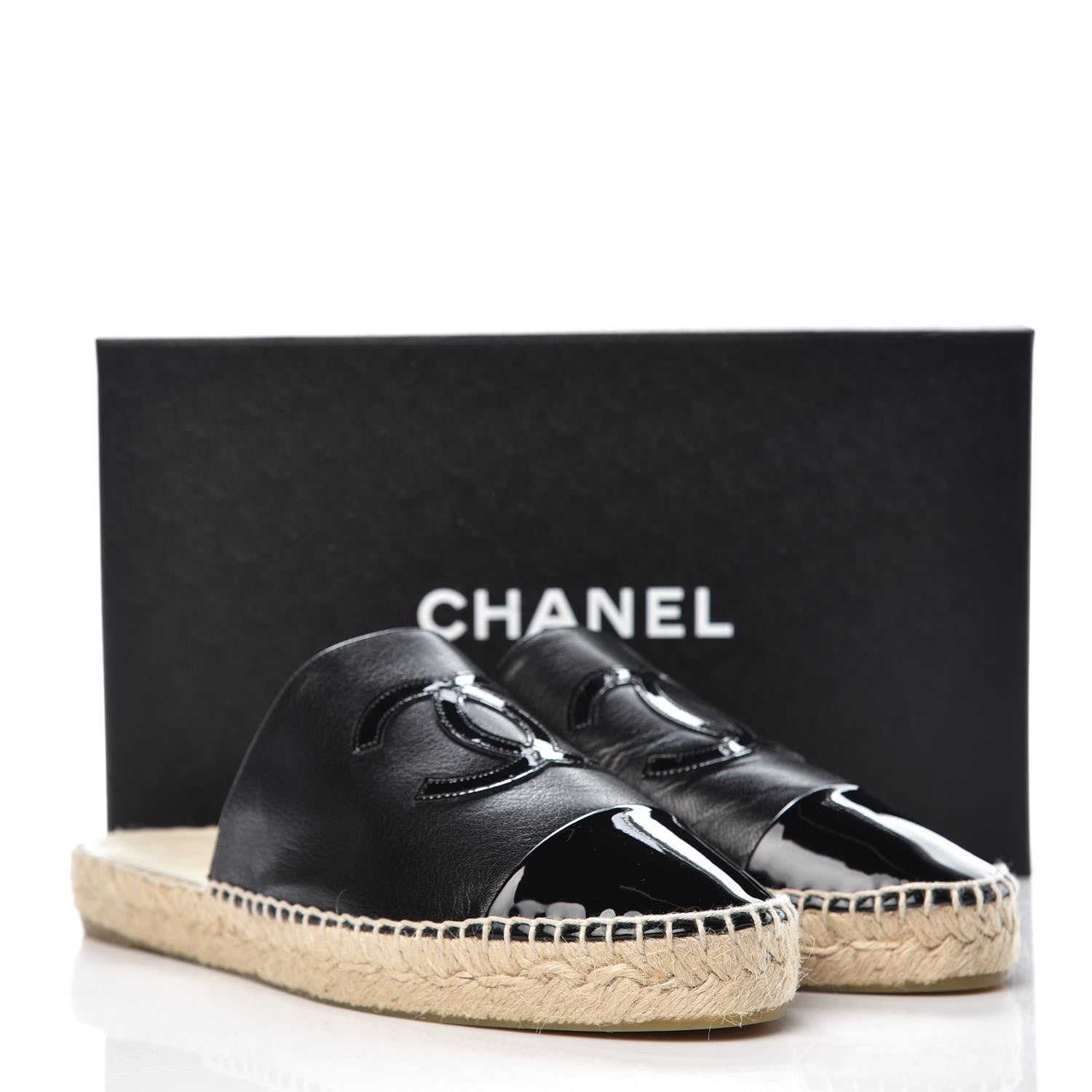 Chanel Iridescent Goatskin Patent CC Espadrille Mules 41 Black 11 of 11