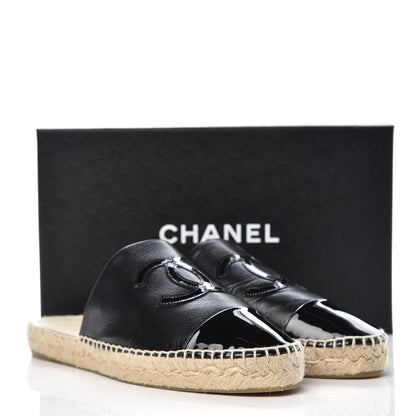Chanel Iridescent Goatskin Patent CC Espadrille Mules 41 Black 11 of 11