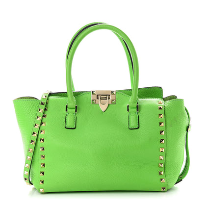 Valentino Garavani Pebbled Calfskin Small Rockstud Double Handle Tote Green Fluo 1 of 10