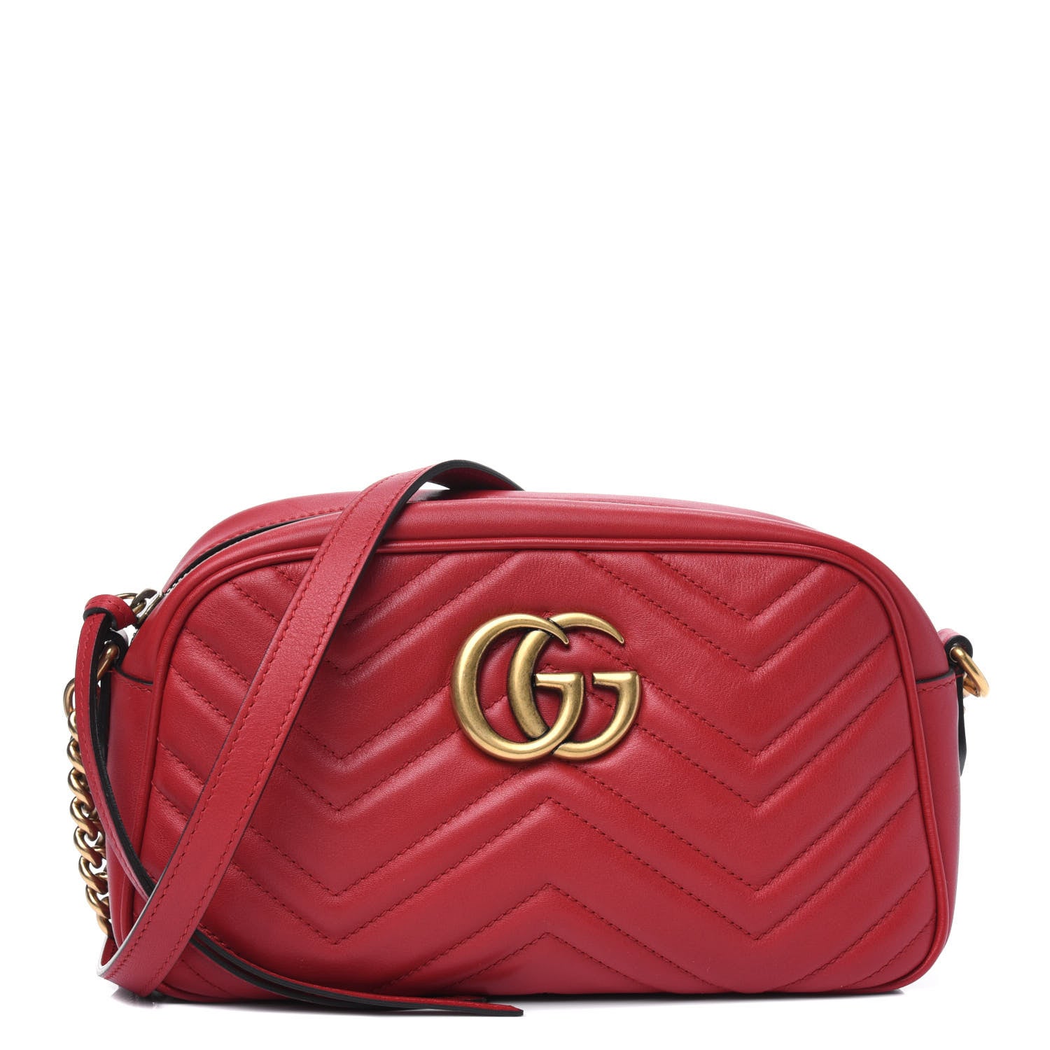 Gucci Calfskin Matelasse Small GG Marmont Chain Shoulder Bag Hibiscus Red 1 of 15