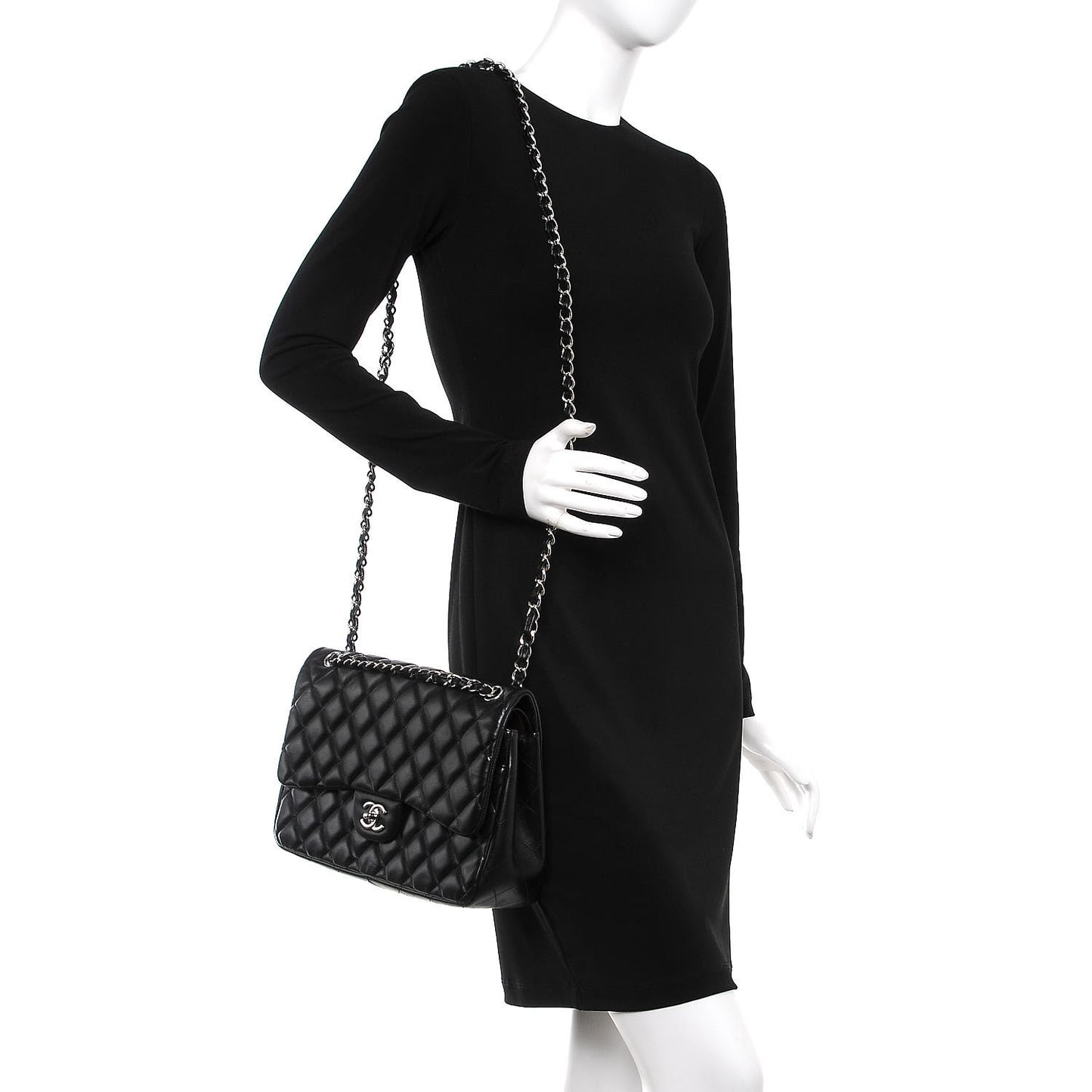 Lambskin Quilted Jumbo Double Flap Black