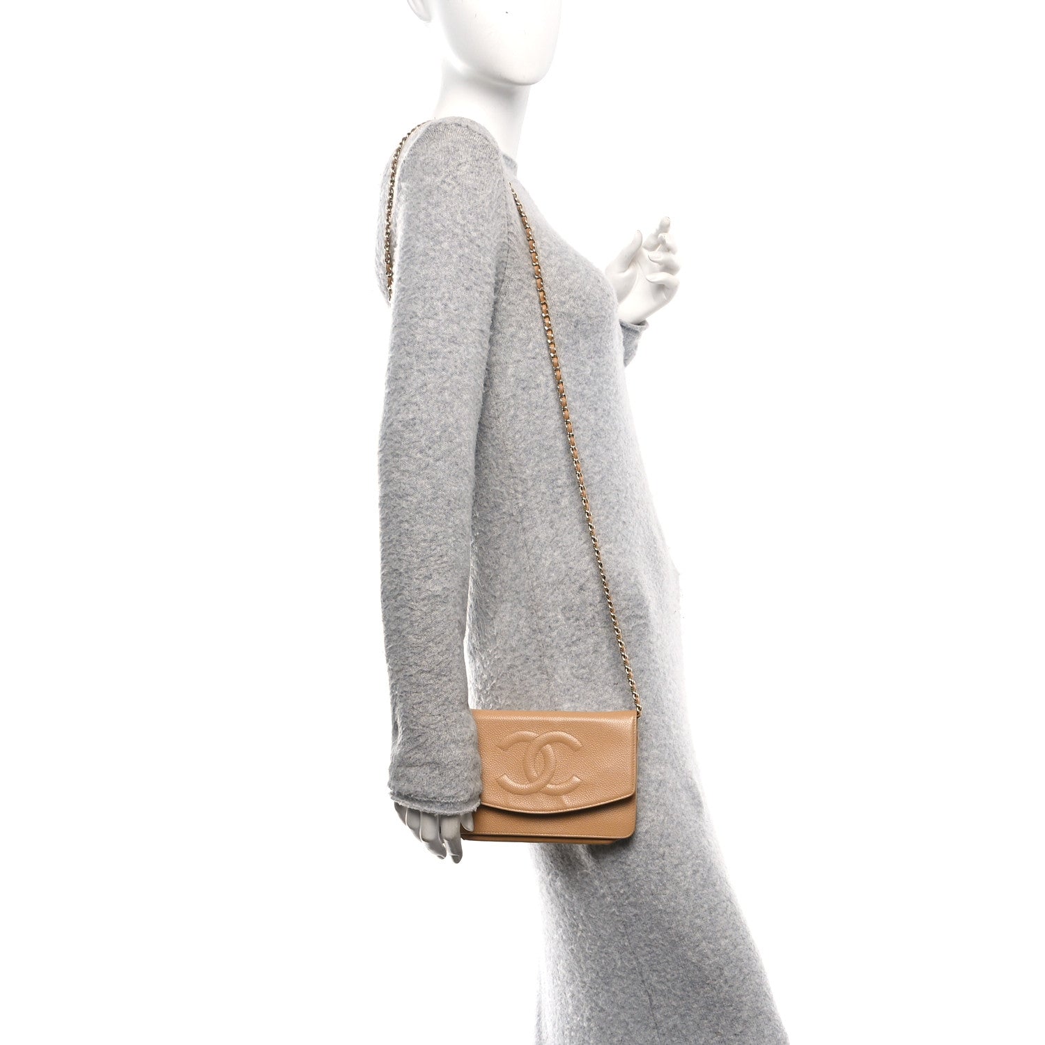 Chanel Caviar Timeless CC Wallet on Chain WOC Beige 2 of 12