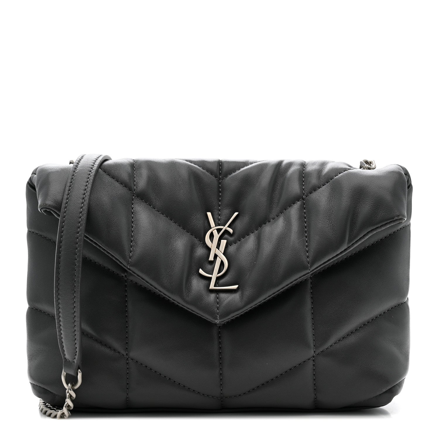 Saint Laurent Lambskin Quilted Toy Loulou Puffer Monogram Chain Satchel Storm 1 of 12