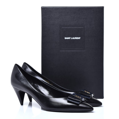 Saint Laurent Calfskin Bow Anais Pumps 41 Black Navy 8 of 10