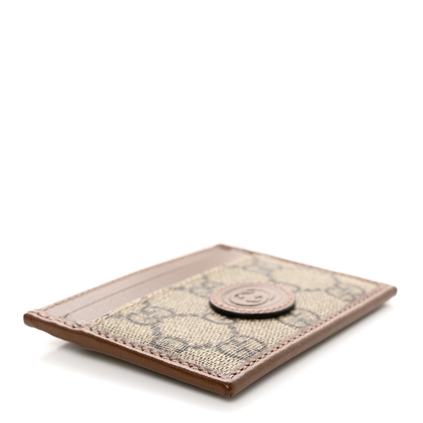 GG Supreme Monogram Azalea Calfskin Retro Interlocking G Card Holder Beige Ebony Brown Sugar