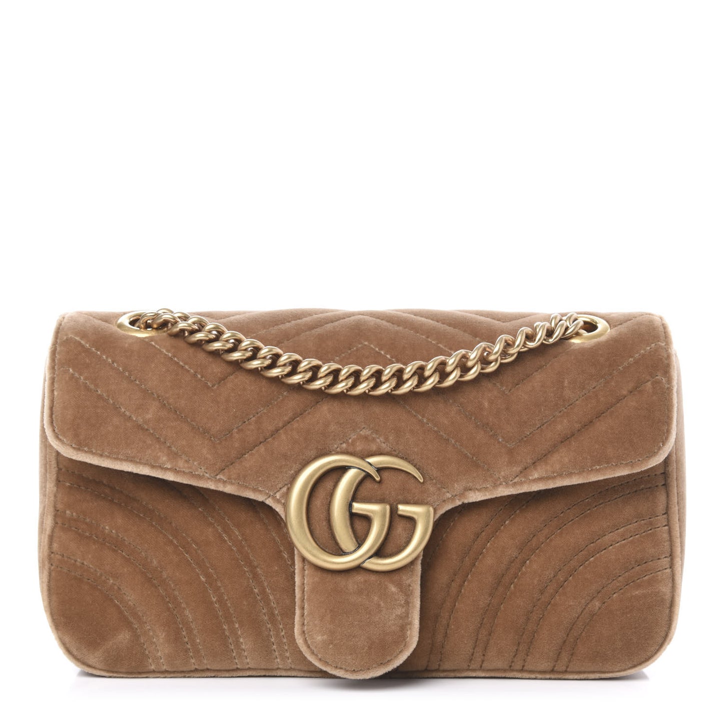 Velvet Matelasse Small GG Marmont Shoulder Bag Taupe