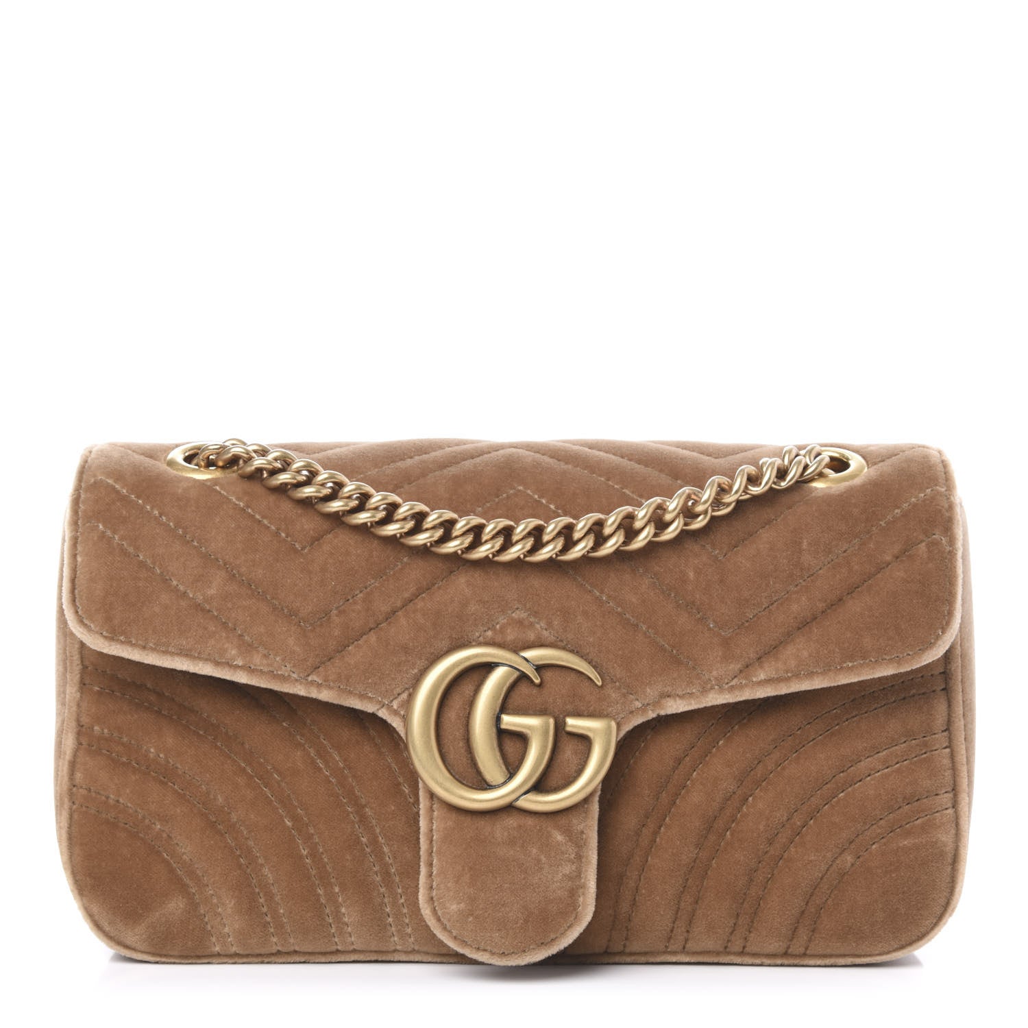 Gucci Velvet Matelasse Small GG Marmont Shoulder Bag Taupe 1 of 11