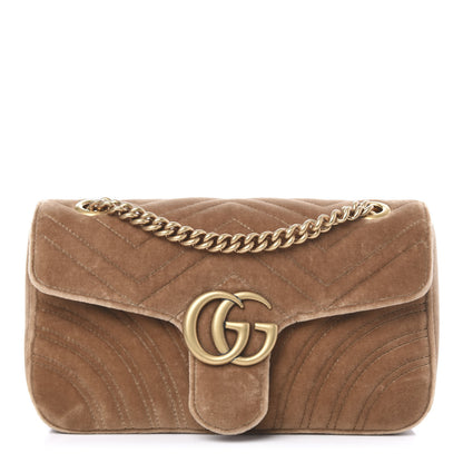 Gucci Velvet Matelasse Small GG Marmont Shoulder Bag Taupe 1 of 11