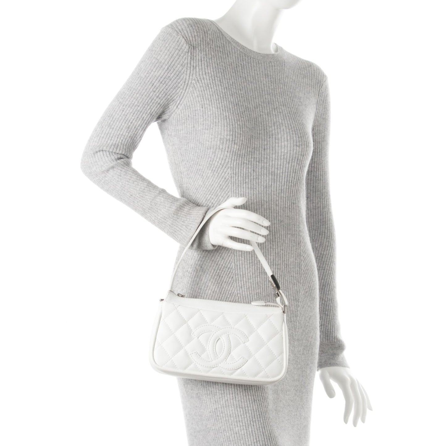 Calfskin Quilted CC Shoulder White