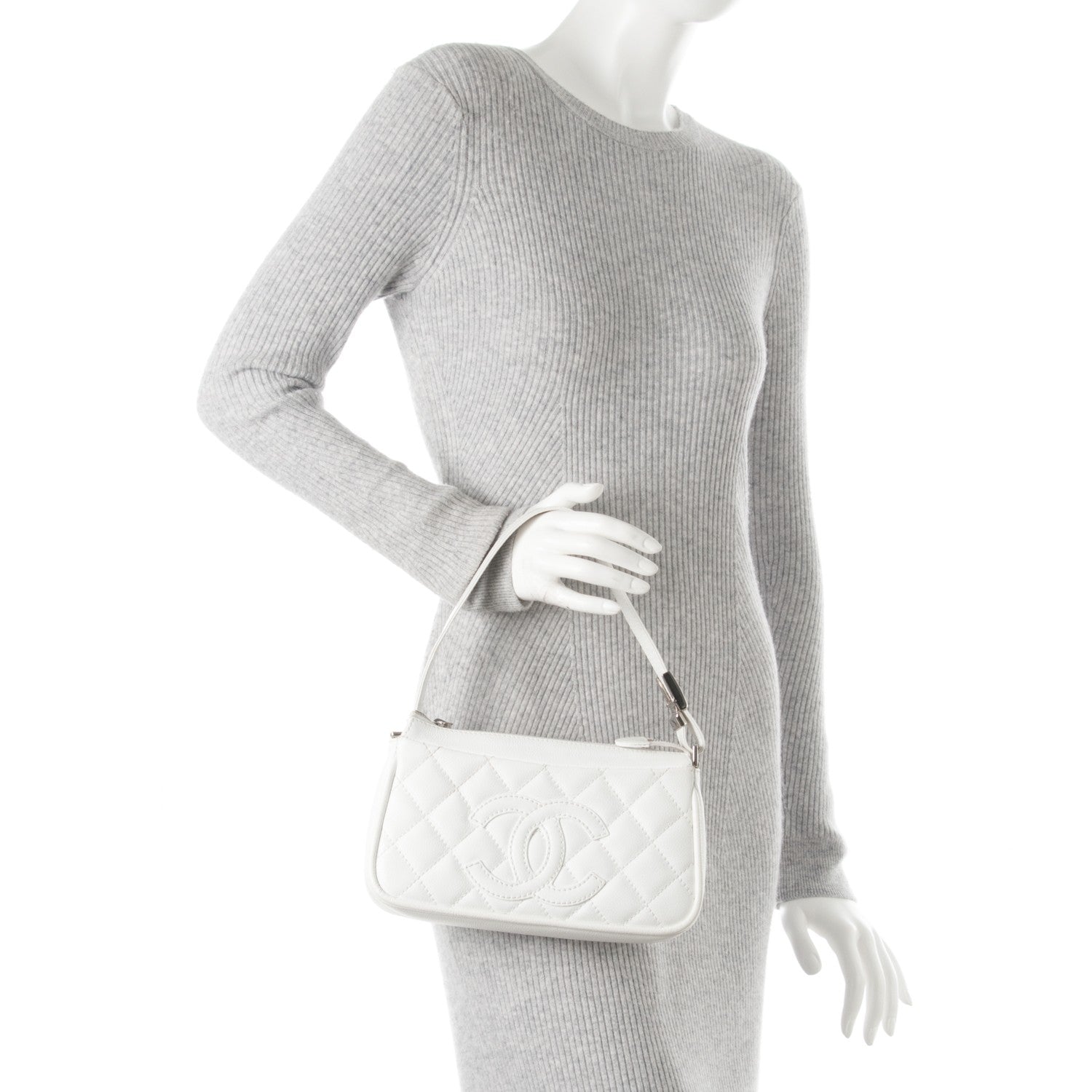 Chanel Calfskin Quilted CC Shoulder White 2 of 6