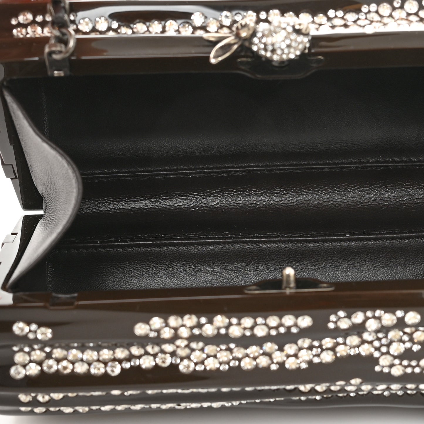 Plexiglass Strass Log CC Minaudiere Clutch Brown