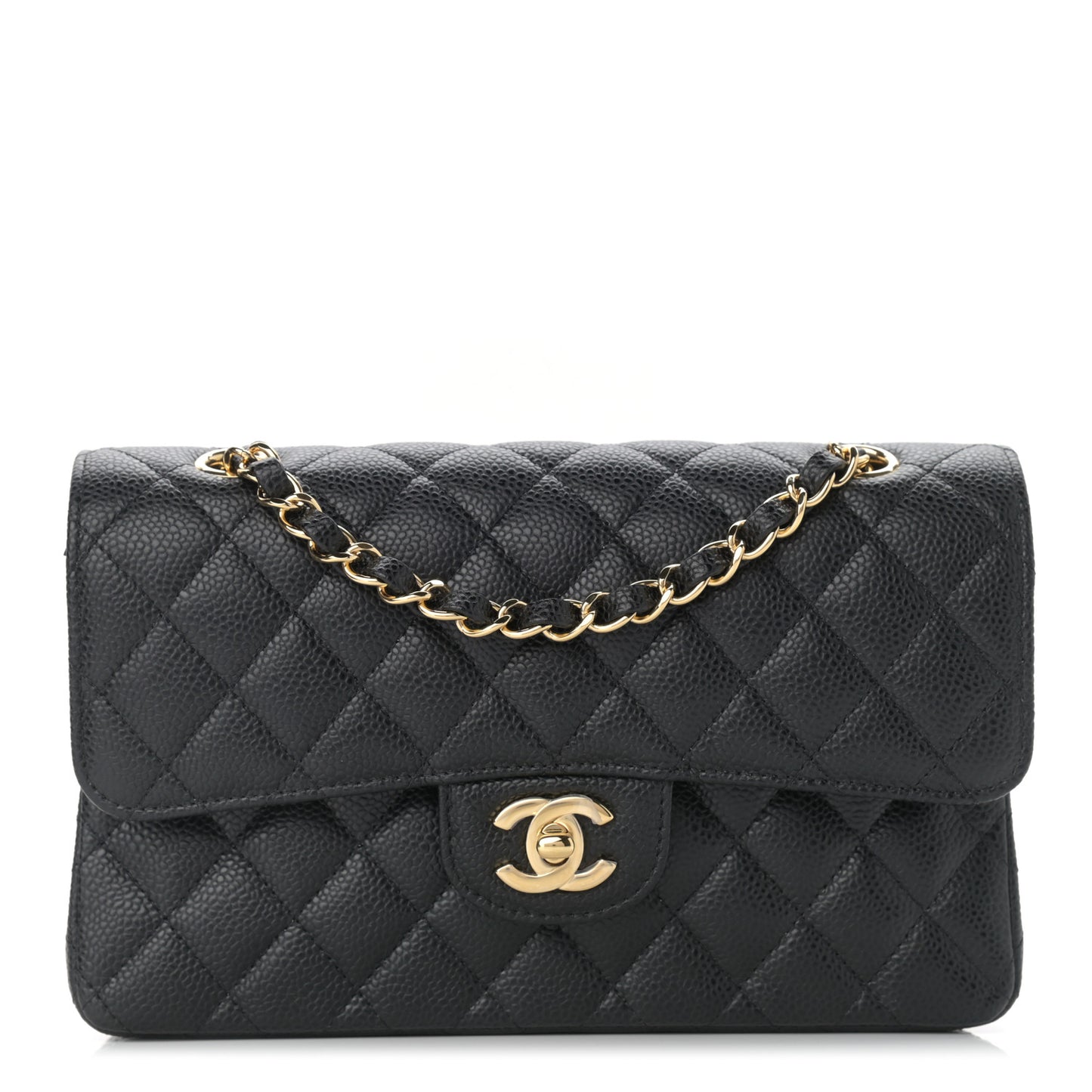 Caviar Quilted Small Double Flap Black