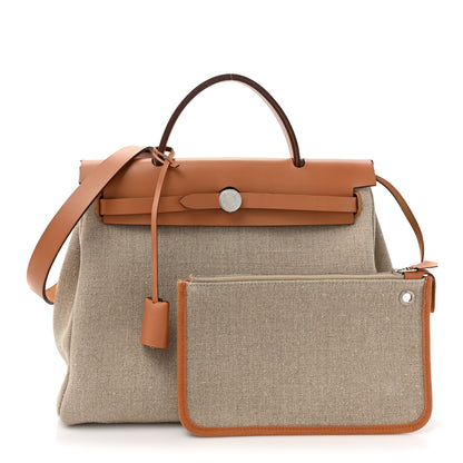 Hermes Military Toile Vache Hunter Herbag Zip Retourne 31 PM Beton Naturel 3 of 18