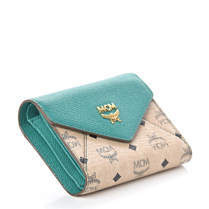 MCM Visetos Tri-Fold Love Letter Flap Wallet Beige Oasis Green 3 of 5