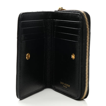 Saint Laurent Grain De Poudre Matelasse Chevron Monogram Compact Zip Around Wallet Black 5 of 7