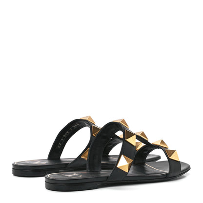 Valentino Garavani Calfskin Roman Stud Flat Slide Sandals 36.5 Black 4 of 9