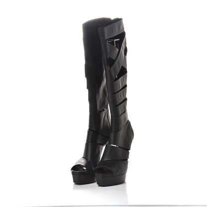 Gucci Calfskin Helena Tall Cutout Boots 41 Black 2 of 9