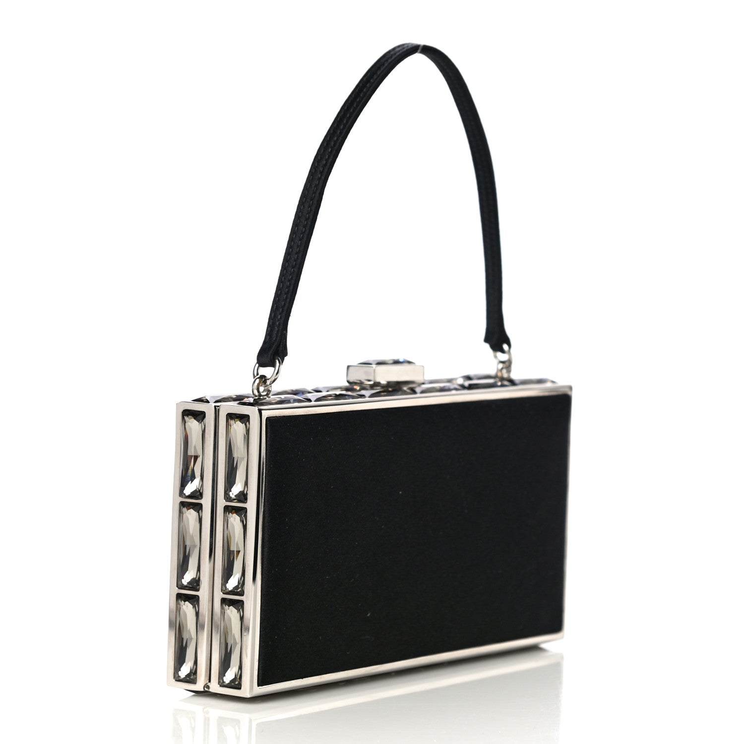 Judith Leiber Crystal Trim Satin Evening Bag Clutch Black 2 of 10