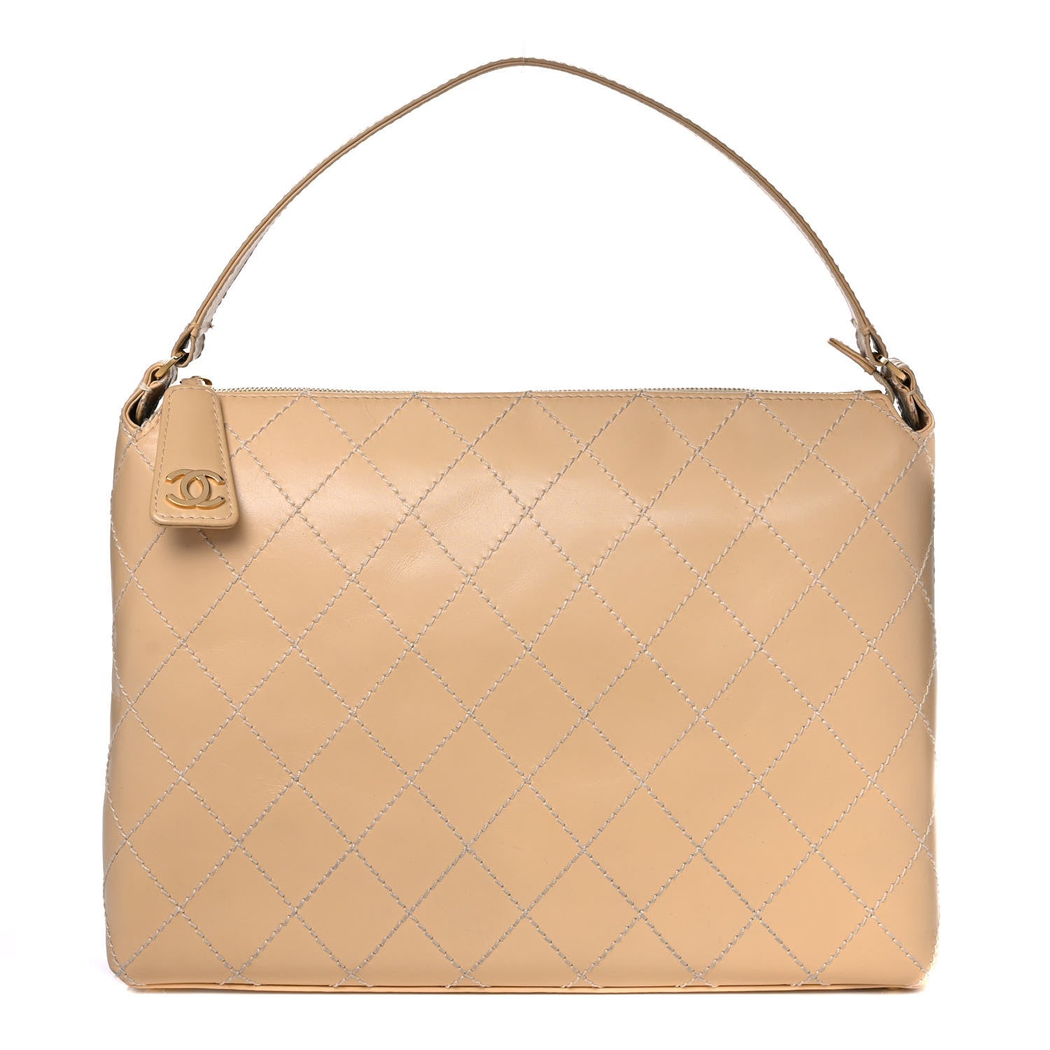 Chanel Calfskin Stitched Shoulder Bag Beige 1 of 16