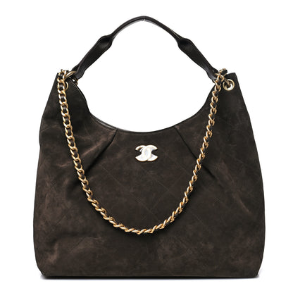 Chanel Suede Calfskin Lambskin Quilted Maxi Hobo Dark Brown 1 of 11