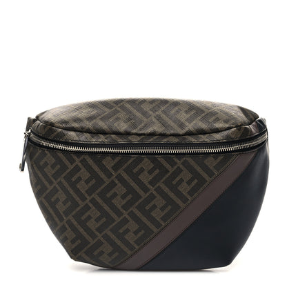 Fendi Glazed Fabric Vitello Liberty FF 1974 Diagonal Belt Bag Tobacco Moresco Black 1 of 10