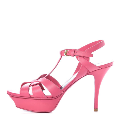 Saint Laurent Calfskin Tribute 75 Platform Sandals 37.5 Fuchsia 1 of 9