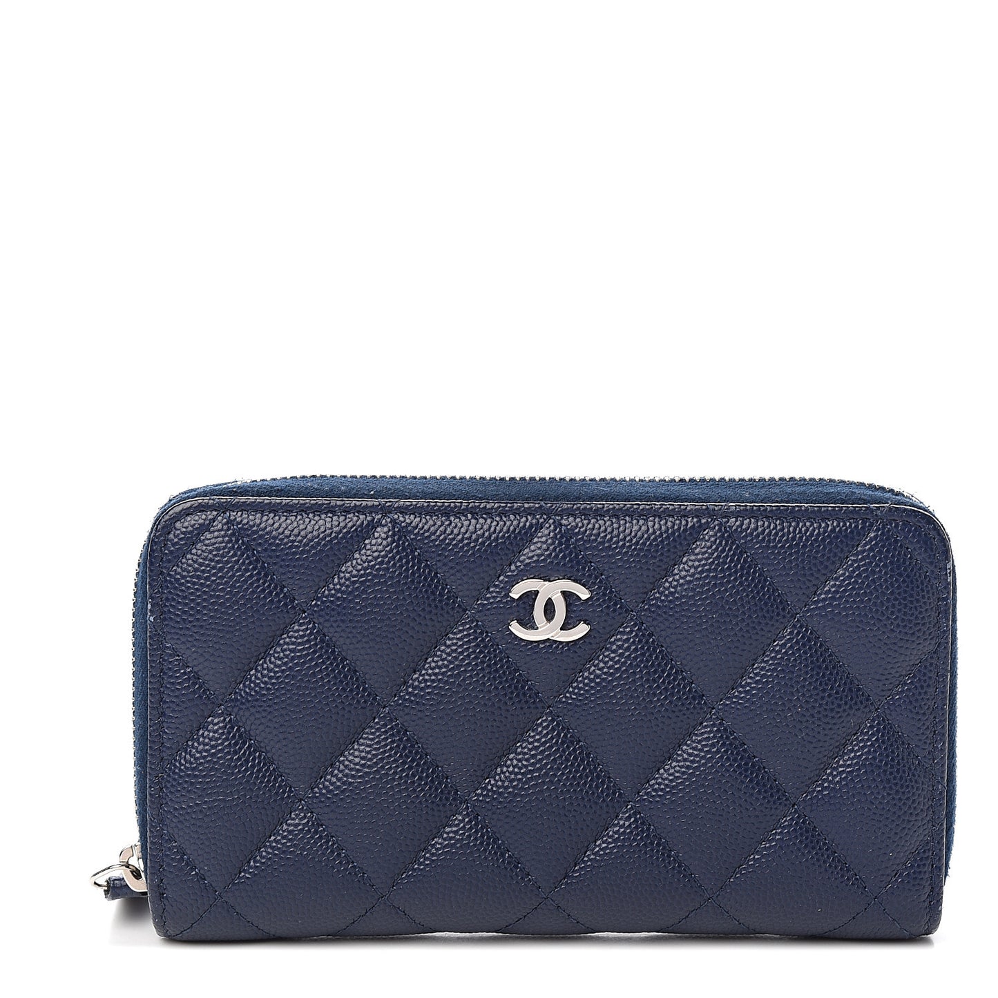 Caviar Quilted Small Zip Around Wallet Navy