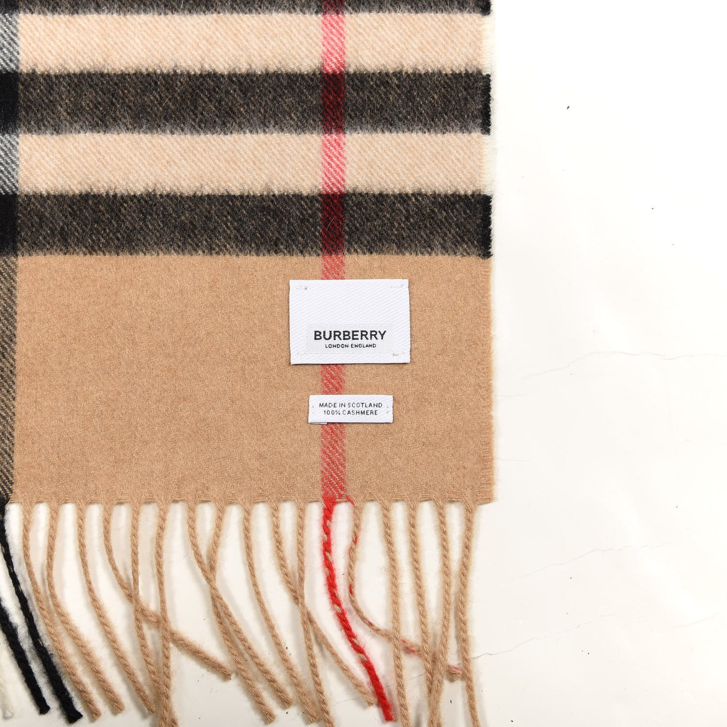 Cashmere Classic Check Fringe Scarf Camel
