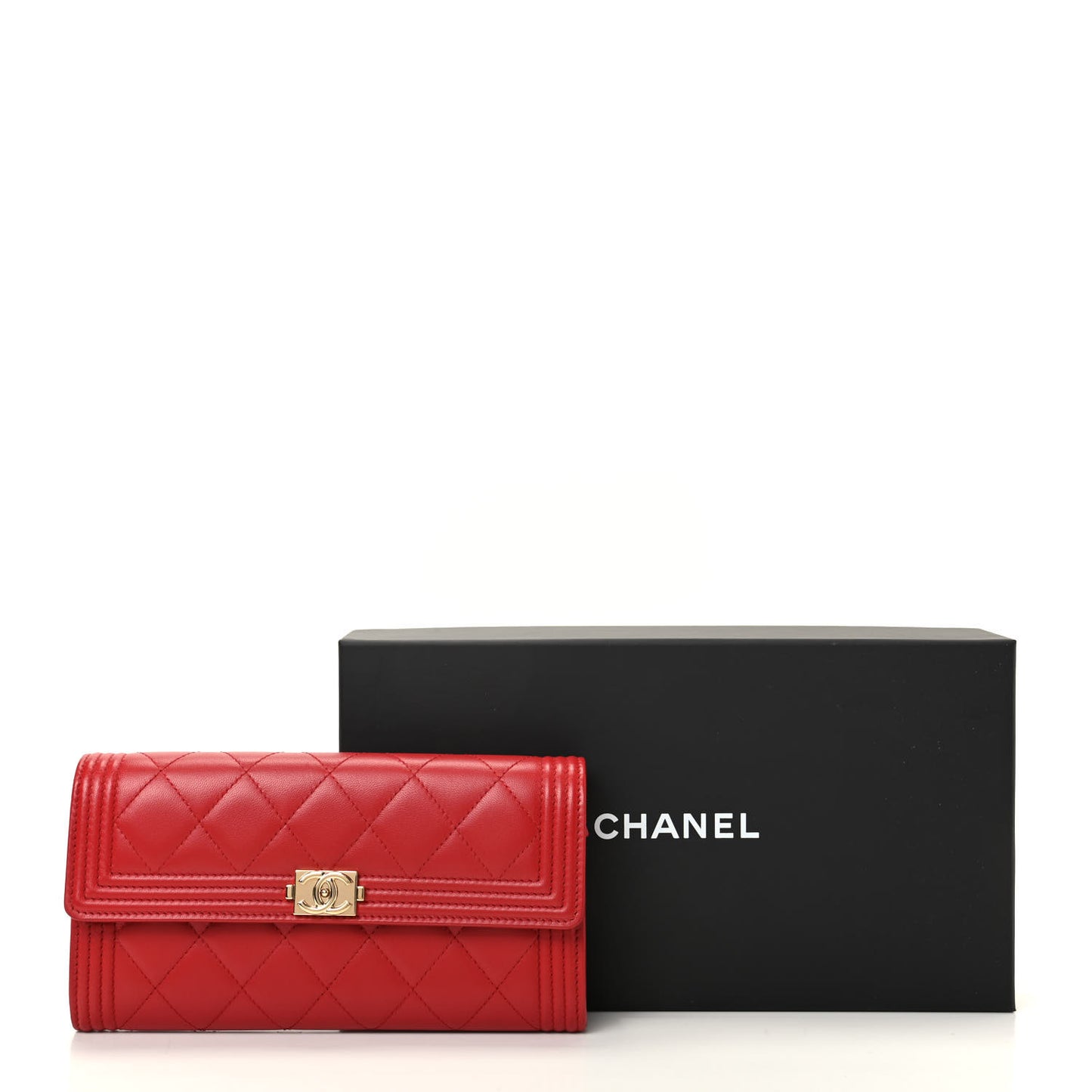 Lambskin Quilted Boy Flap Wallet Red