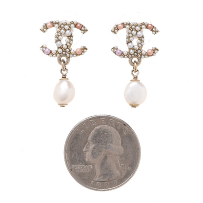 Chanel Pearl Crystal CC Charm Drop Earrings Light Gold Pink 2 of 5