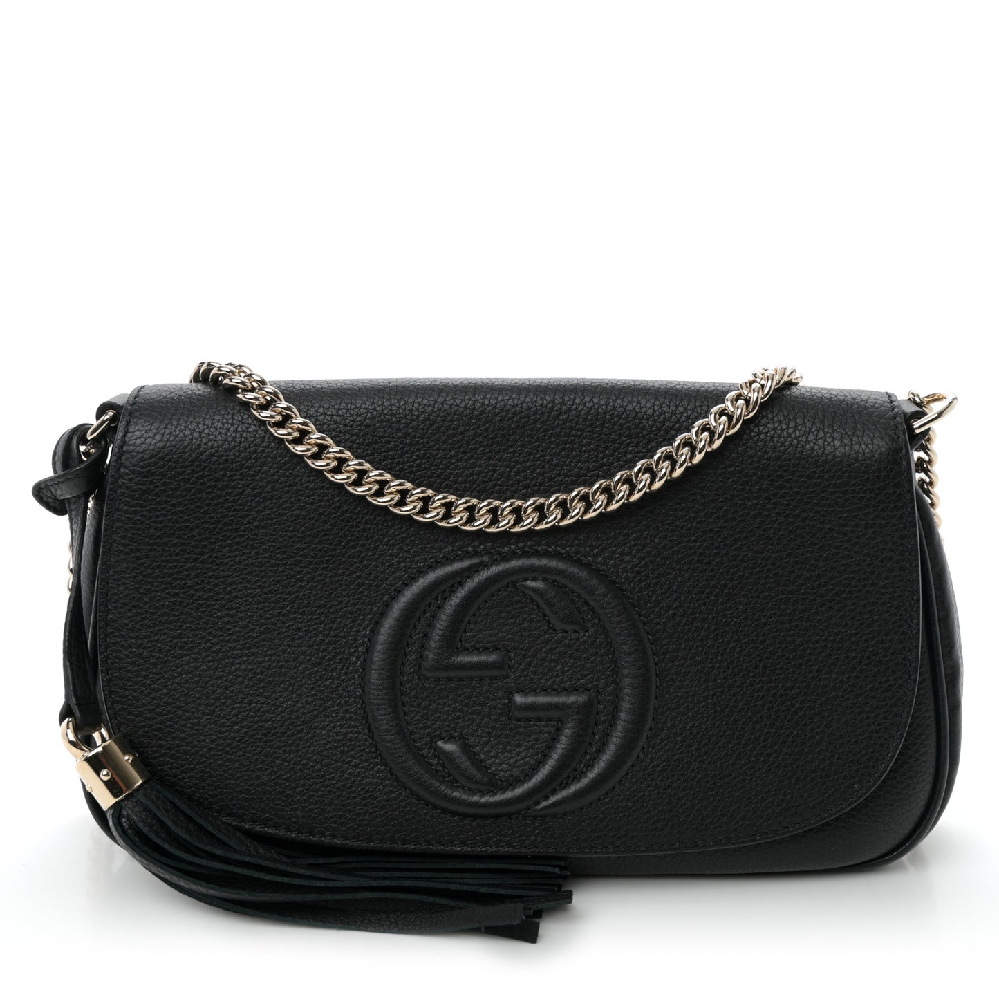 Pebbled Calfskin Medium Soho Flap Crossbody Black