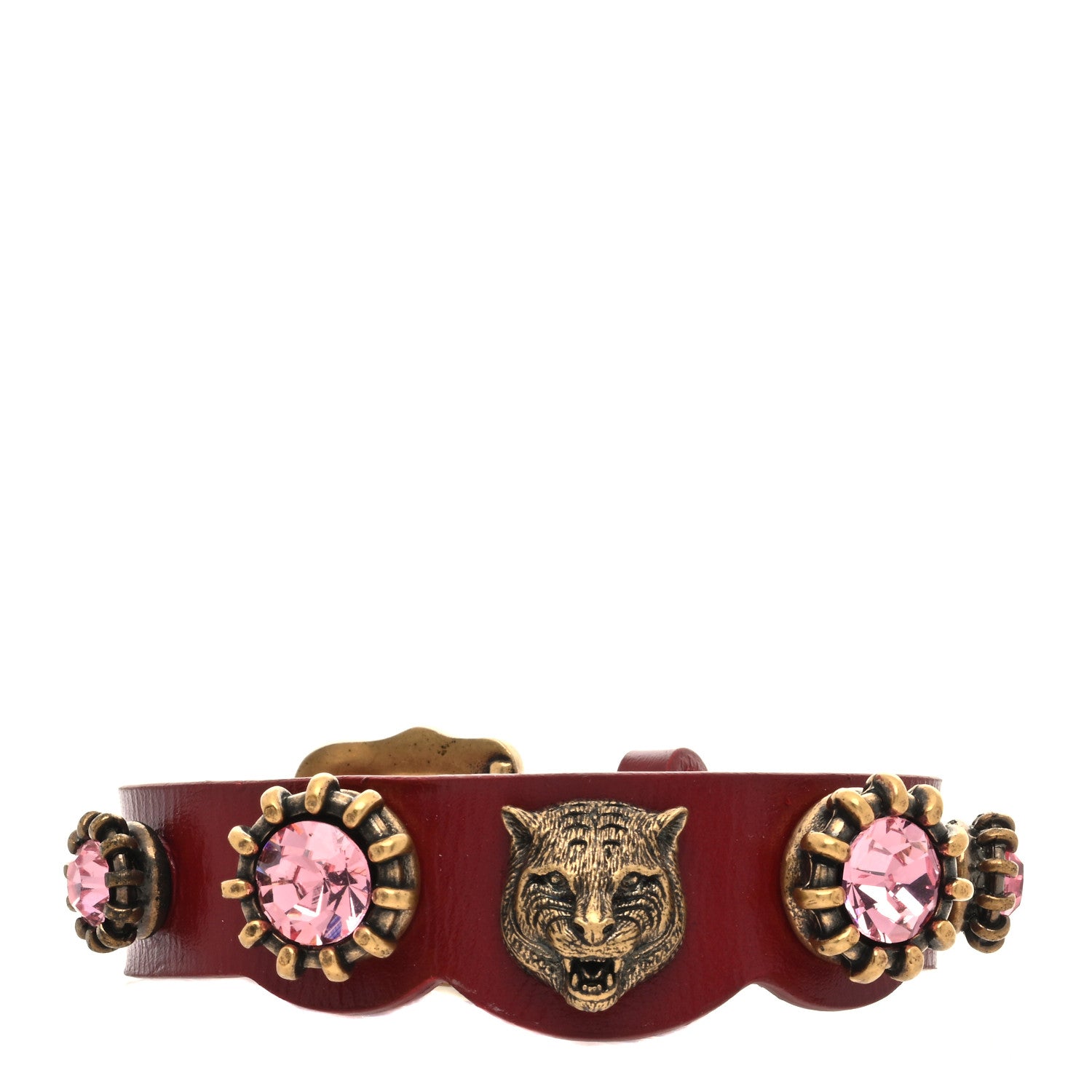 Gucci Calfskin Crystal Feline Heads Bracelet Red 1 of 6