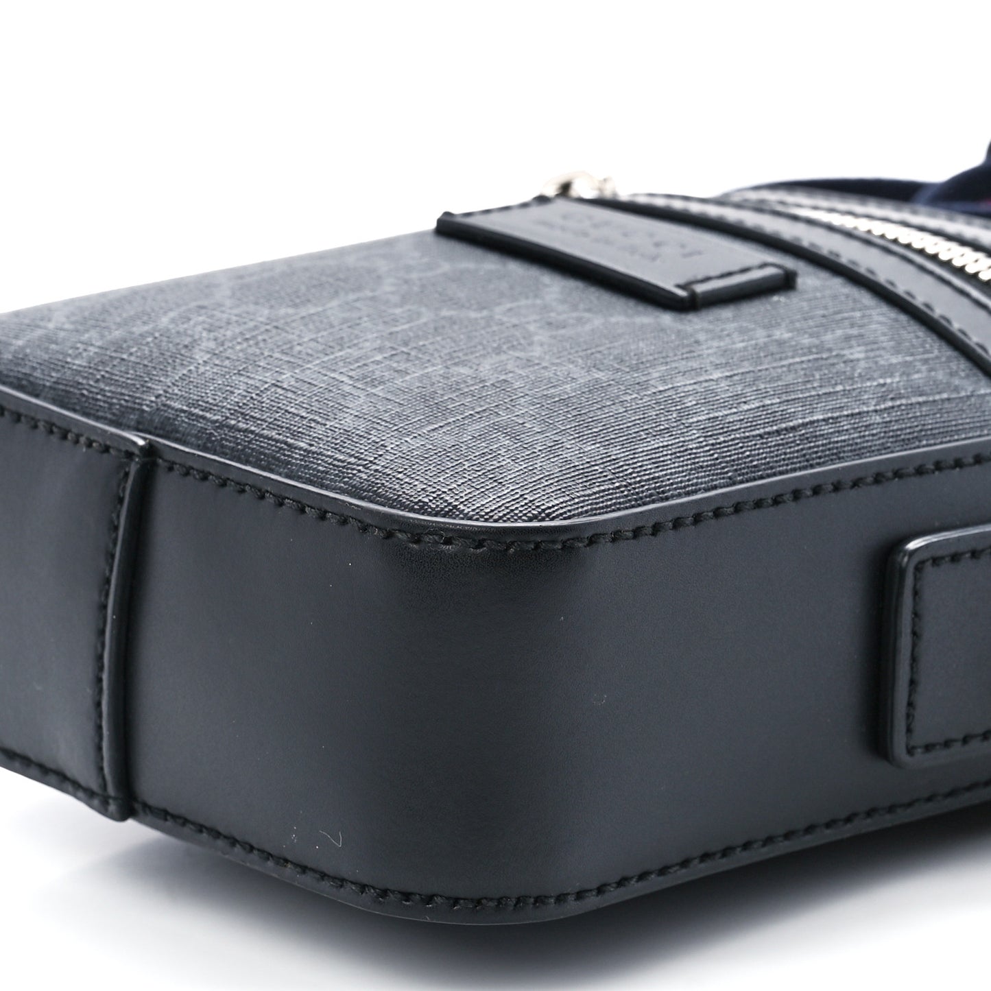 GG Supreme Monogram Appia Calfskin Web Small Camera Messenger Bag Black Grey