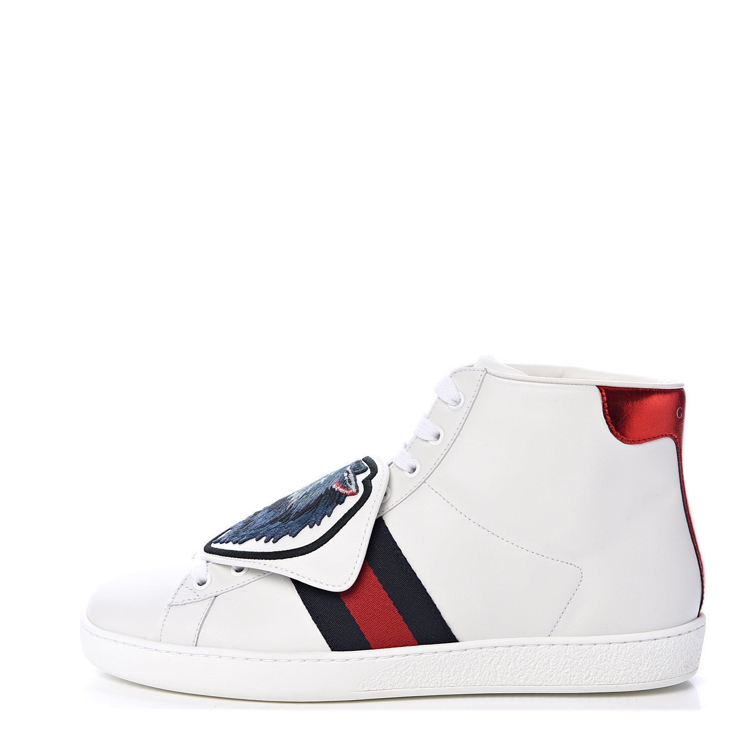 Gucci Calfskin Web Wolf Removable Patches Mens Ace High Top Sneakers 8.5 White 1 of 7