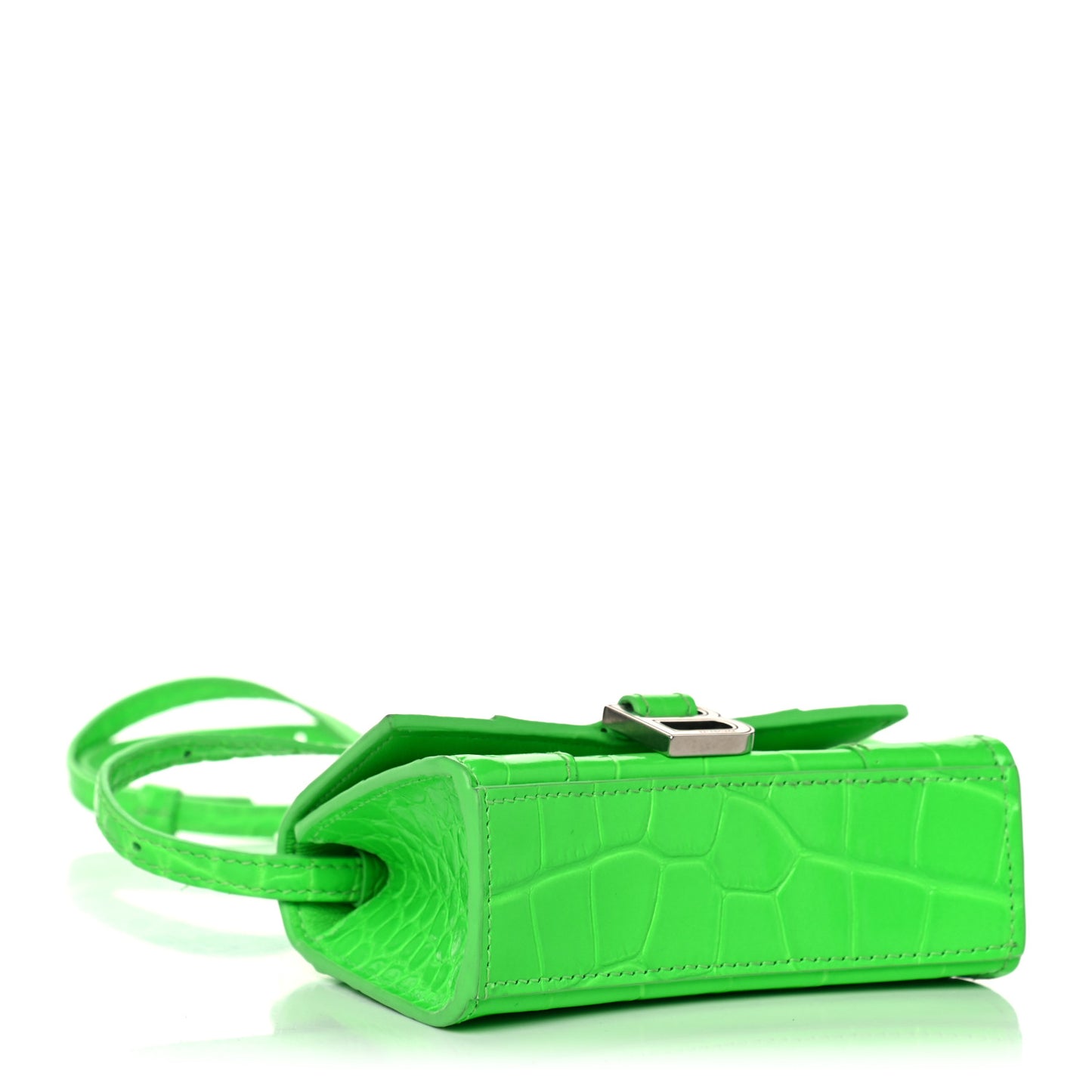 Shiny Calfskin Crocodile Embossed Hourglass Top Handle Bag Mini Fluo Green