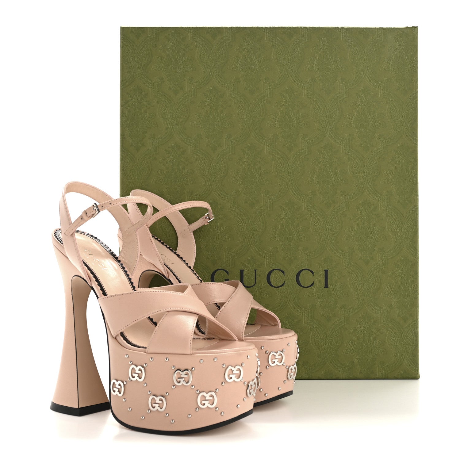Gucci Malaga Kid Interlocking G Studs 155mm Platform Sandals 35 Perfect Pink 9 of 9