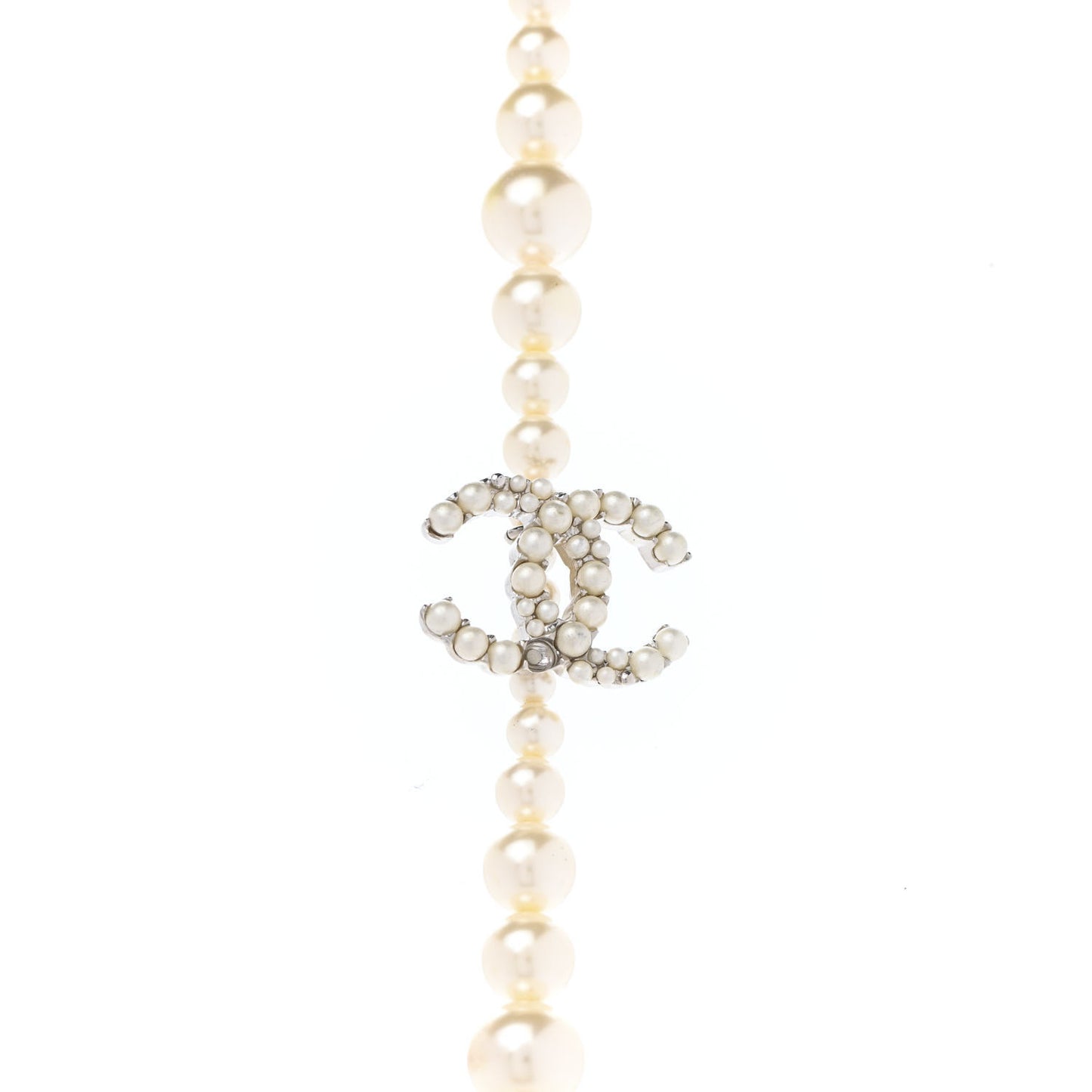 Pearl Cluster CC Long Necklace Silver