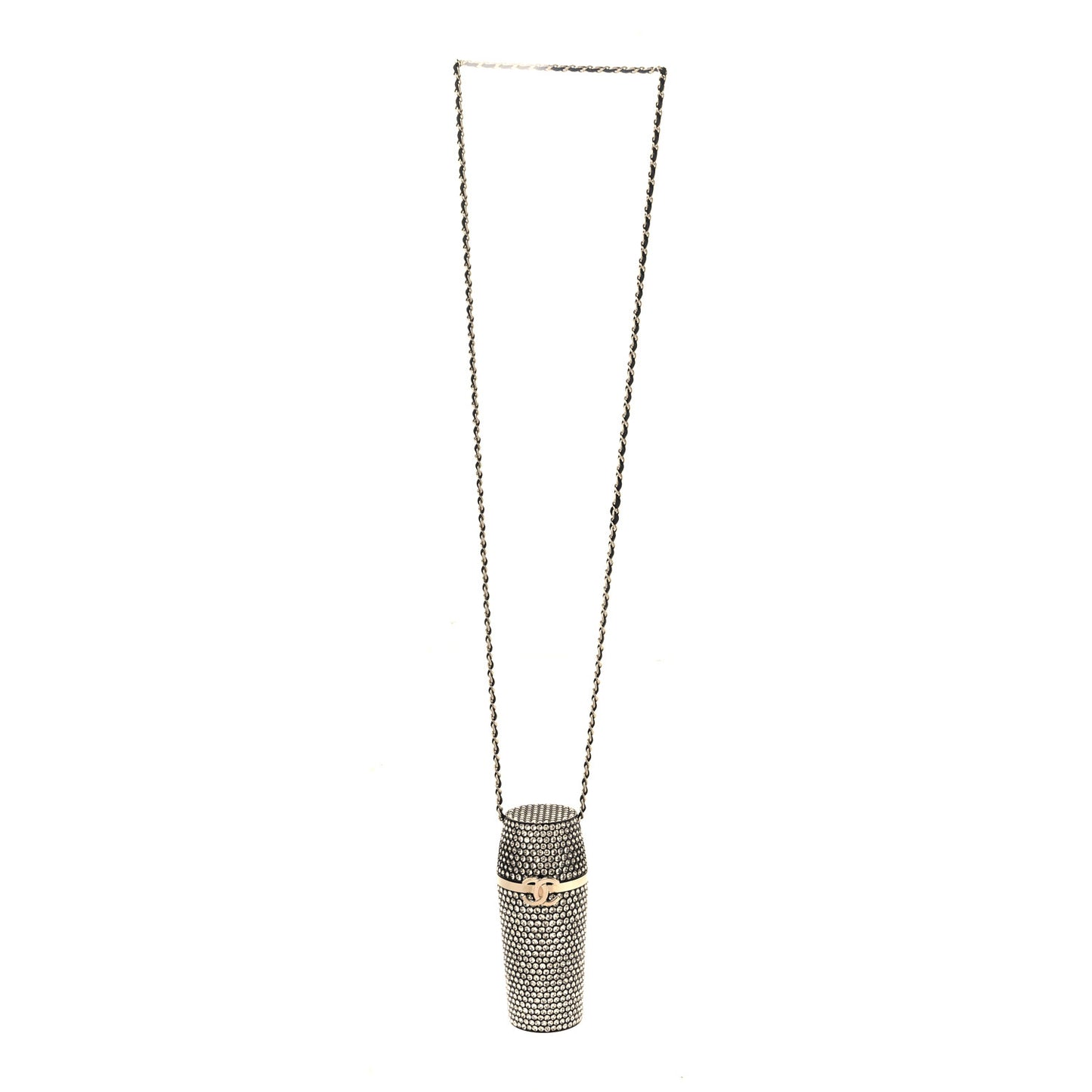 Metal Resin Lambskin Crystal Lipstick Case Long Necklace On Chain Silver Black Gold