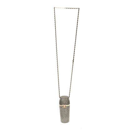Chanel Metal Resin Lambskin Crystal Lipstick Case Long Necklace On Chain Silver Black Gold 3 of 4