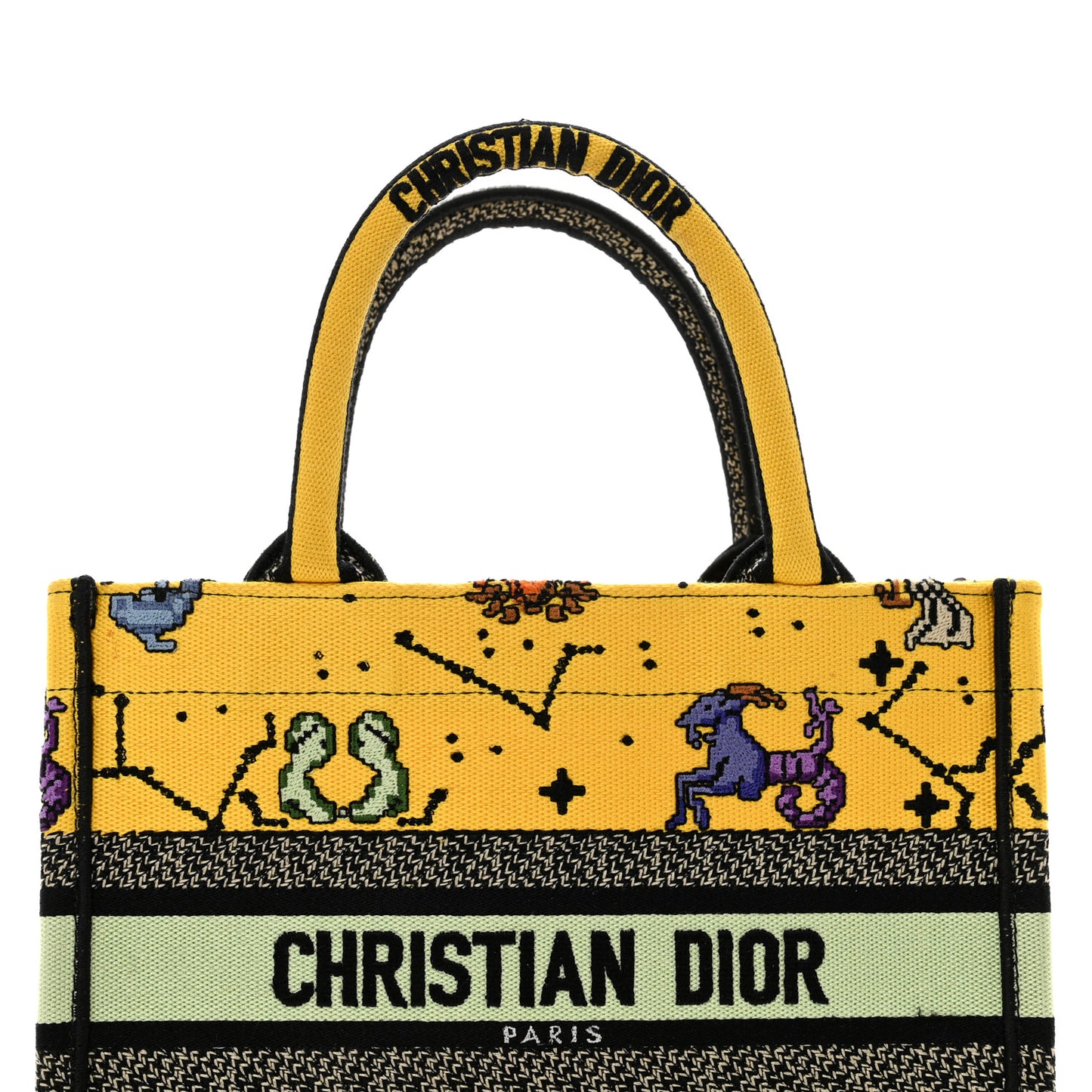 Canvas Embroidered Small Pixel Zodiac Book Tote Yellow Multicolor