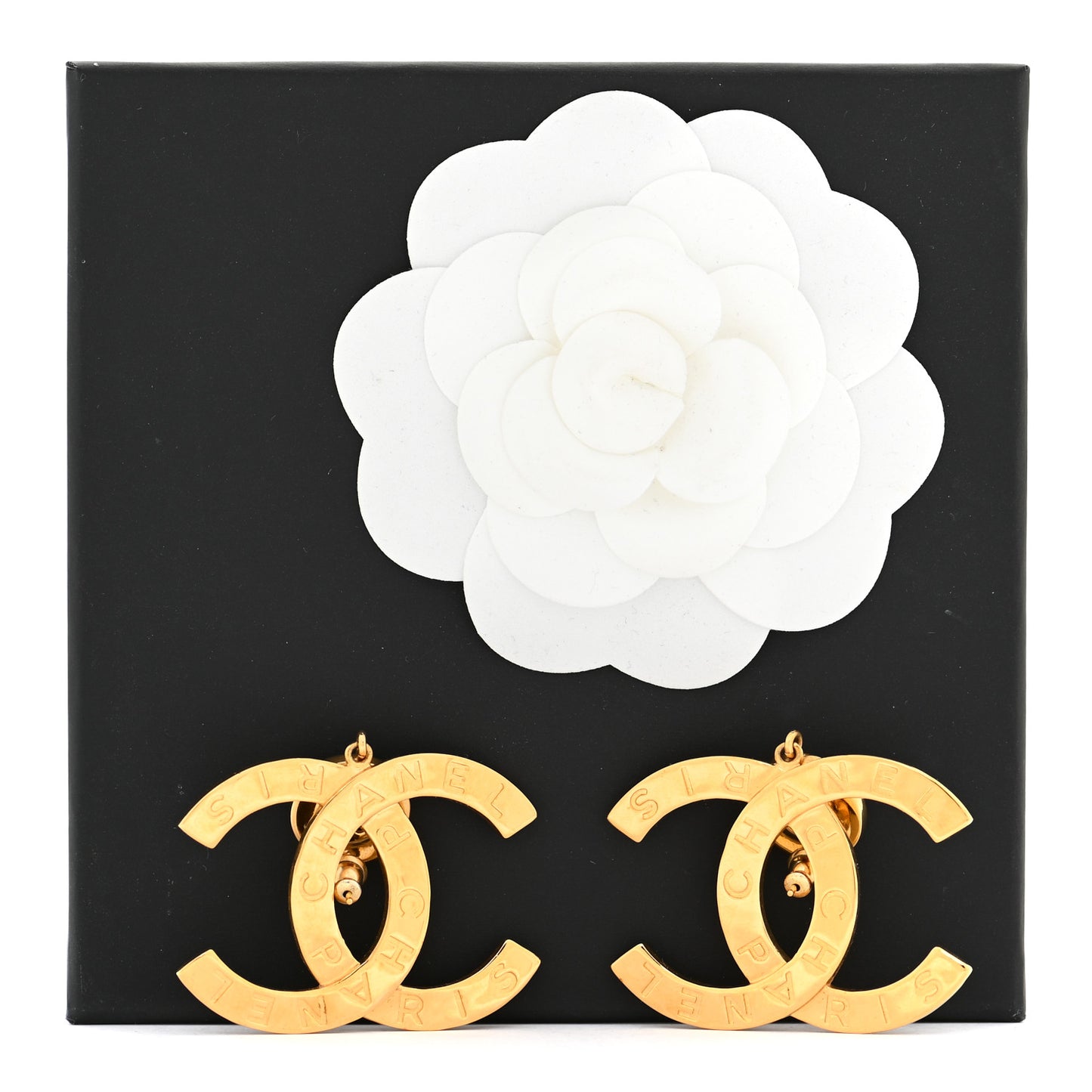 Metal Large Paris Button Earrings Gold