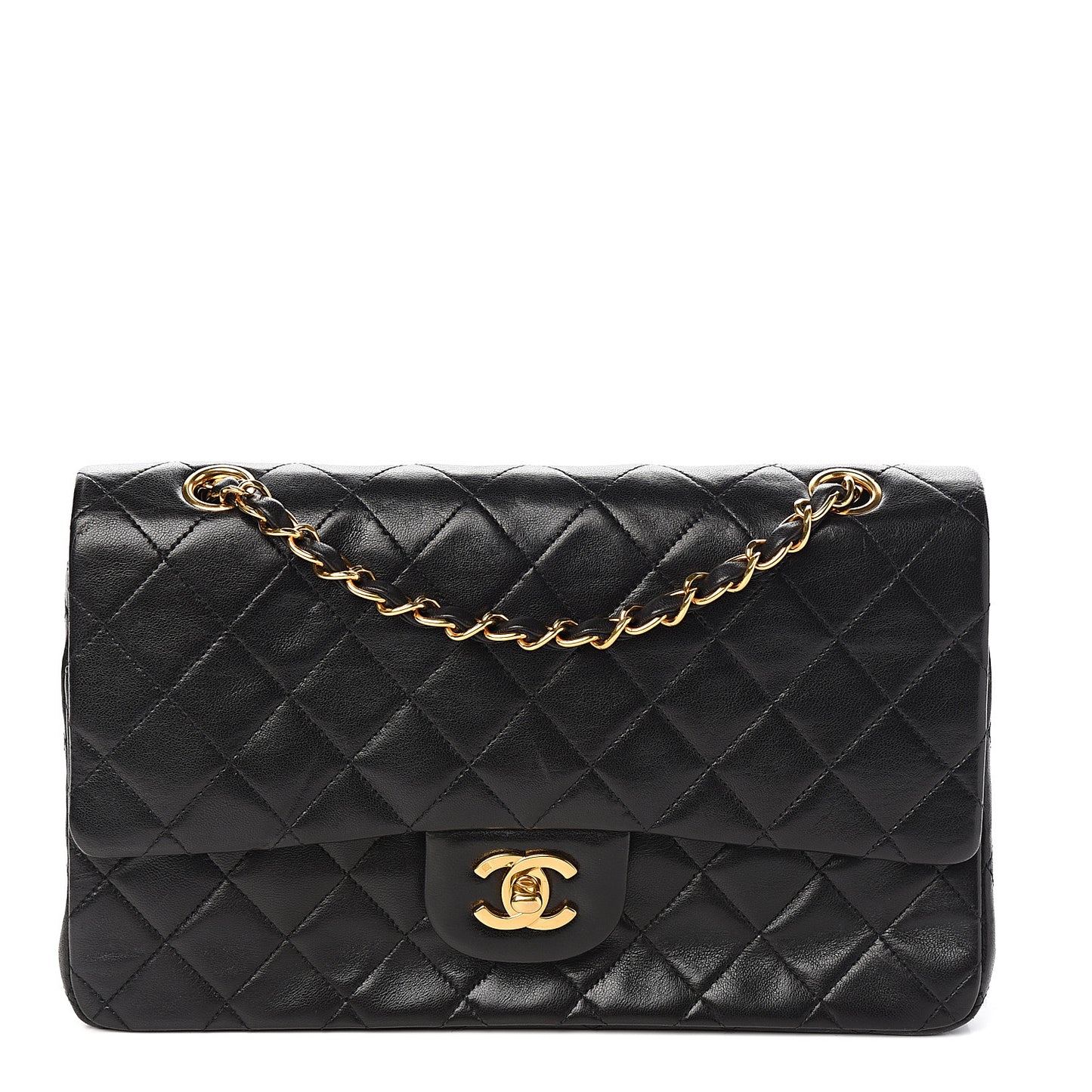 Lambskin Quilted Medium Double Flap Black