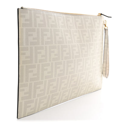 Fendi Glazed Fabric Vitello Liberty FF 1974 Logo Bikini Girls Inlay Large Flat Pouch Bianco Perla Multicolor 3 of 8