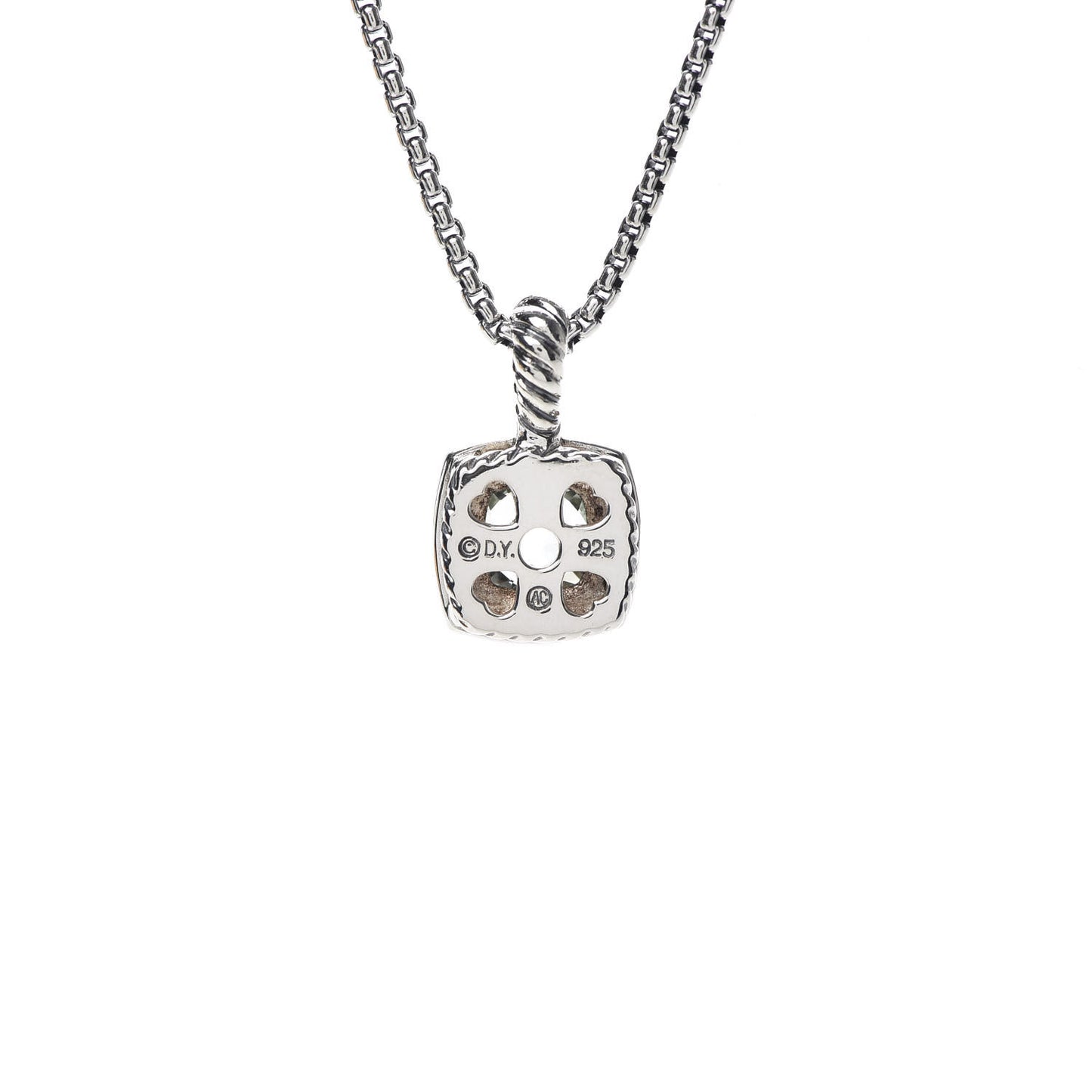 Sterling Silver Diamond Prasiolite 7mm Petite Albion Pendant Necklace