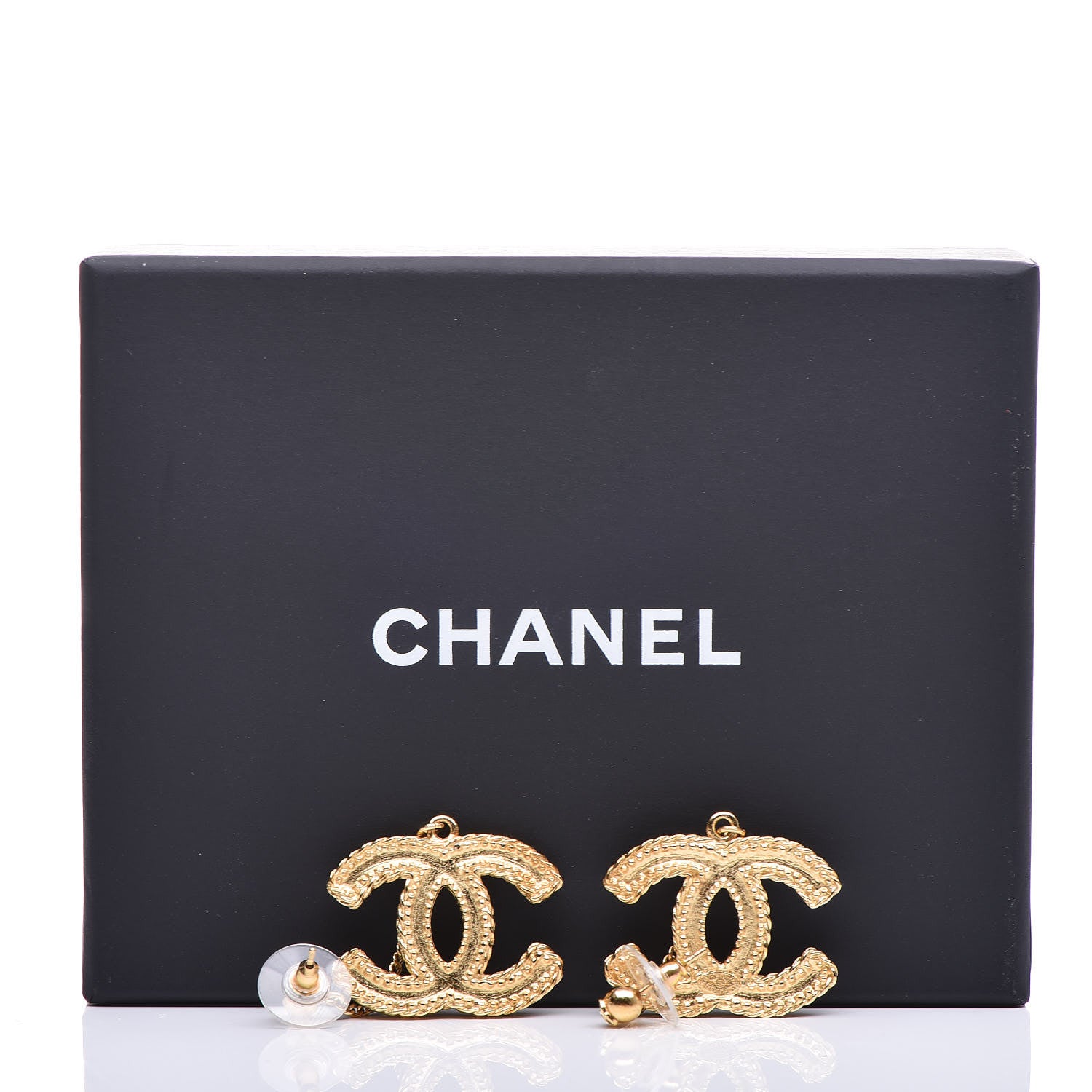 Chanel CC Drop Earrings Matte Gold 5 of 5