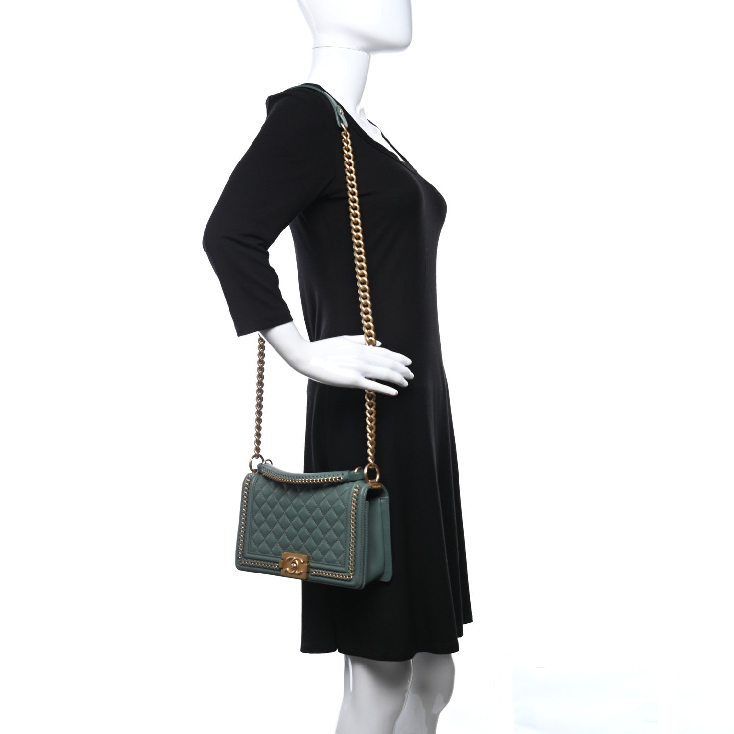 Chanel Calfskin Quilted Medium Boy Top Handle Flap Green 2 of 10